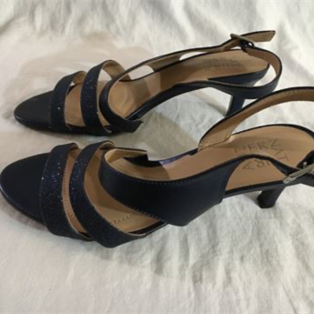 Naturalizer - Navy Blue Embellished 2" Heel Sandals - Size: 6 1/2 M